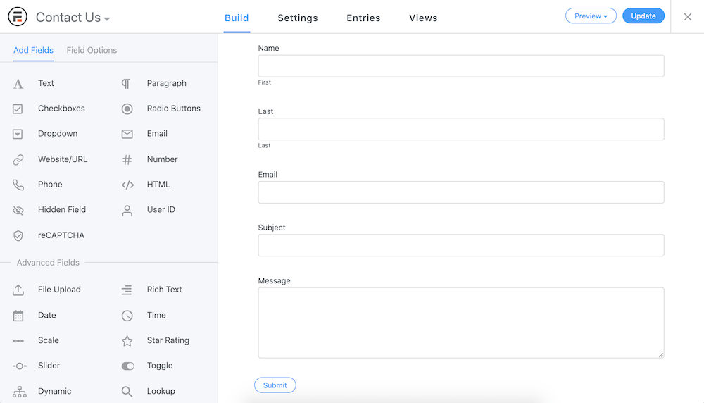 Page for creating a quote form, Stripe payment form, quiz form, and many more.