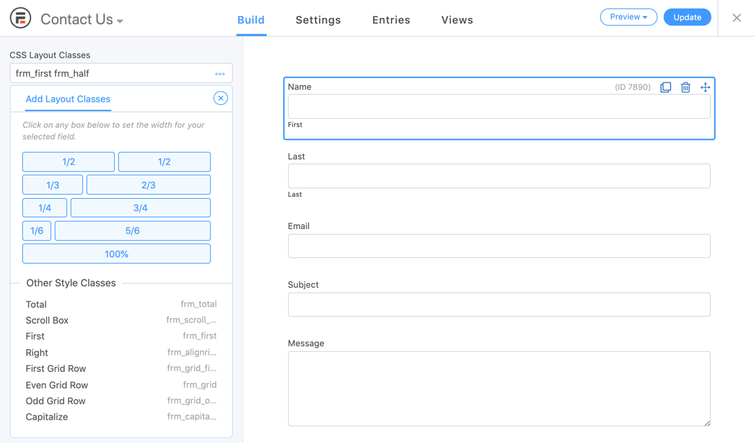 Field Options and CSS Layout Classes