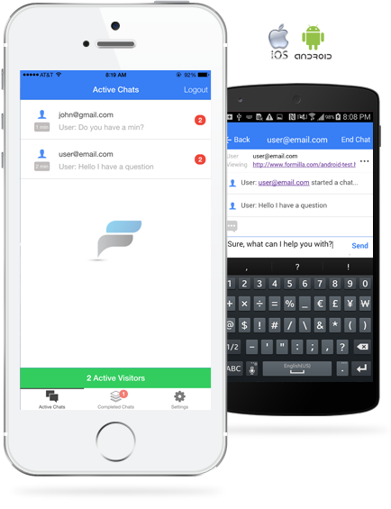 Live chat via your mobile device or tablet by using our iPhone/iPad or Android apps.  Receive push notifications for every chat!