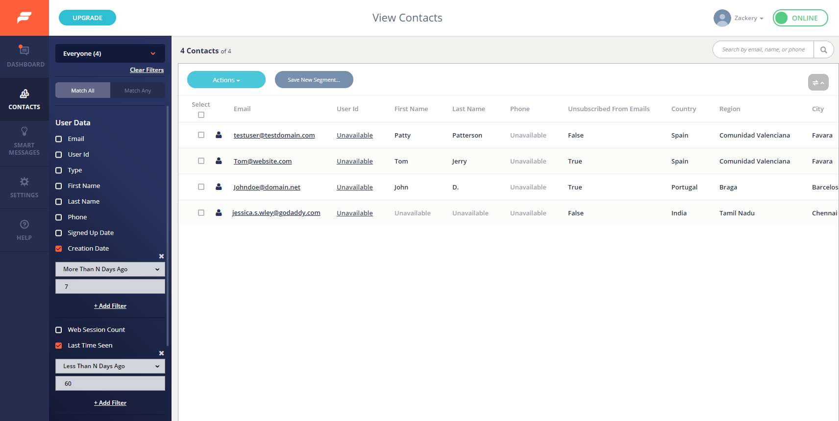 This is the Contacts screen where you can use super fast search and filtering options to find your contacts quickly.