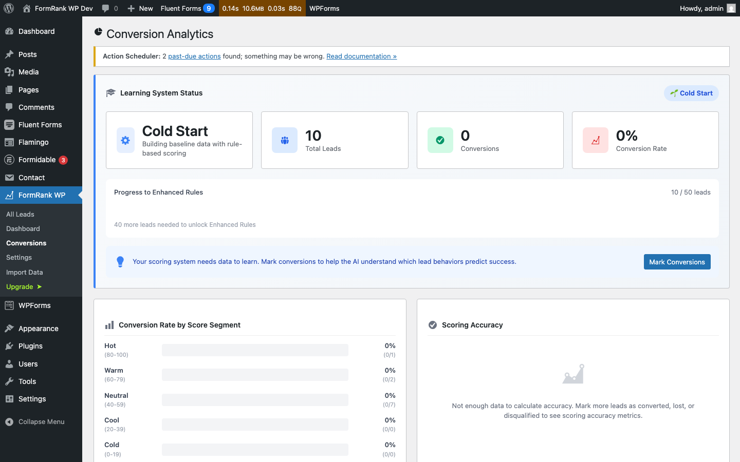 Conversion analytics with scoring accuracy metrics