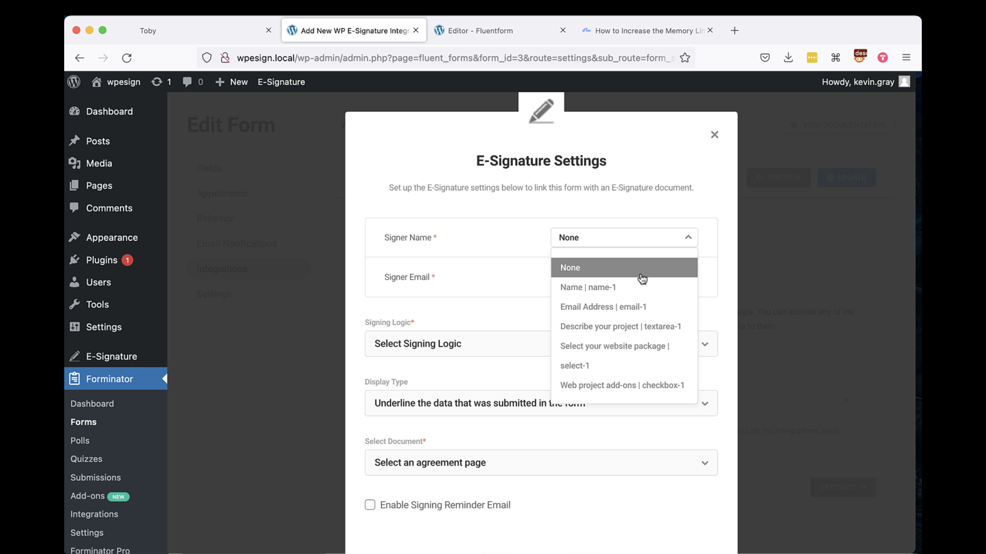 **Select Your Forminator Forms:** If you already have your WP Form created you can easily insert dynamic field data (from the WP Form that is being submitted/triggering this contact) by selecting the WP Form.