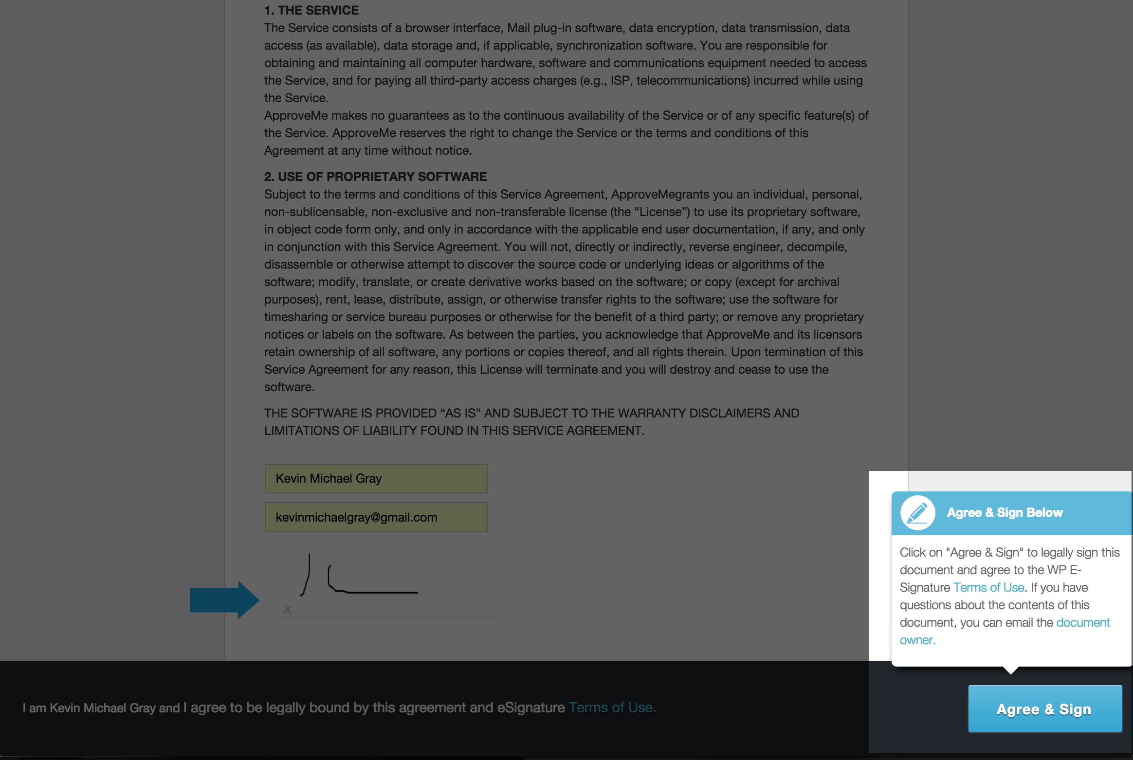 **User Submits a Forminator Forms** Once a user submits the WP Form that you connected to your WP E-Signature contract, they will either be immediately redirected to the contract or emailed an unique invitation to sign their contract.  All submitted details from Forminator Forms will be included.