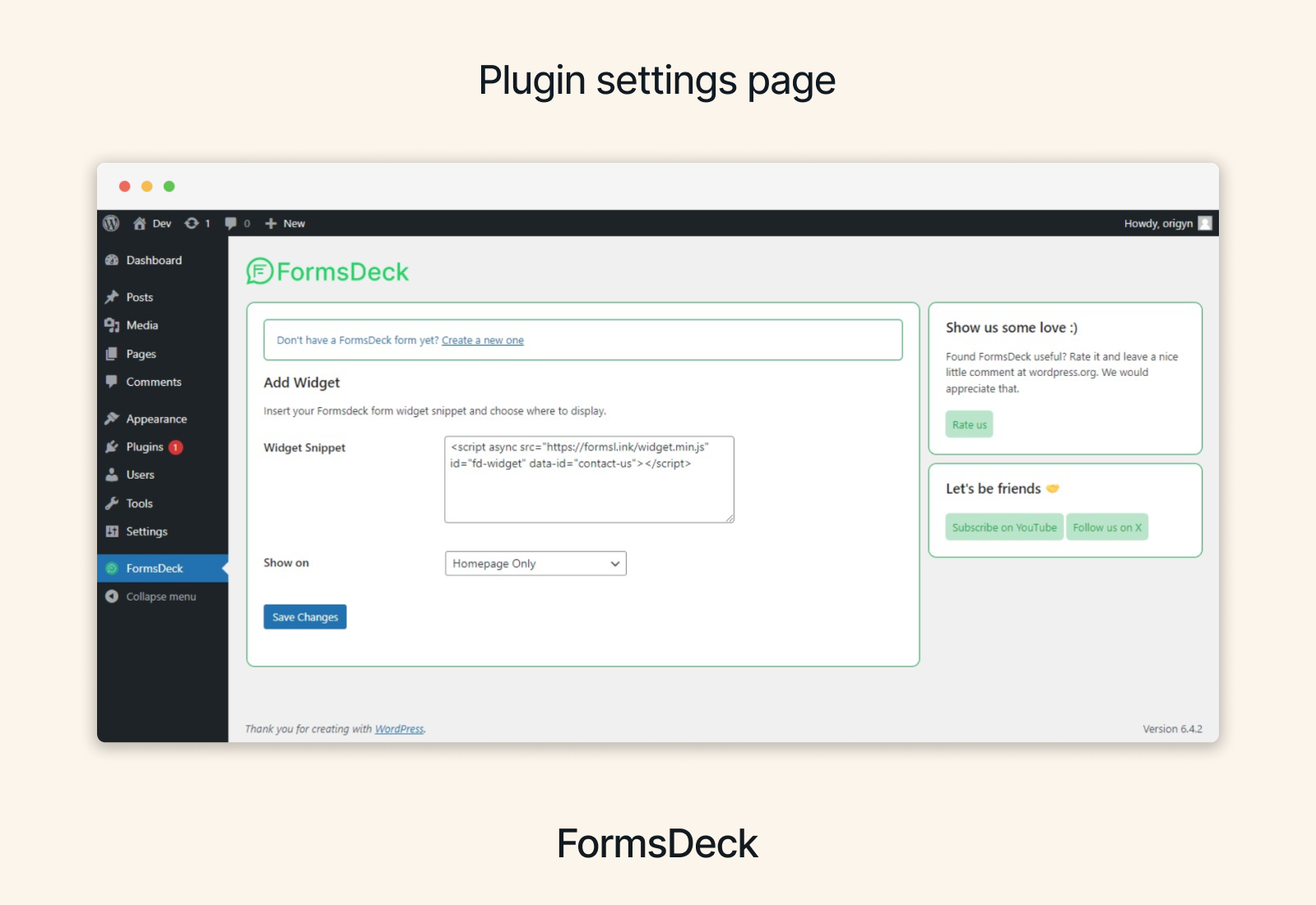 Plugin settings page