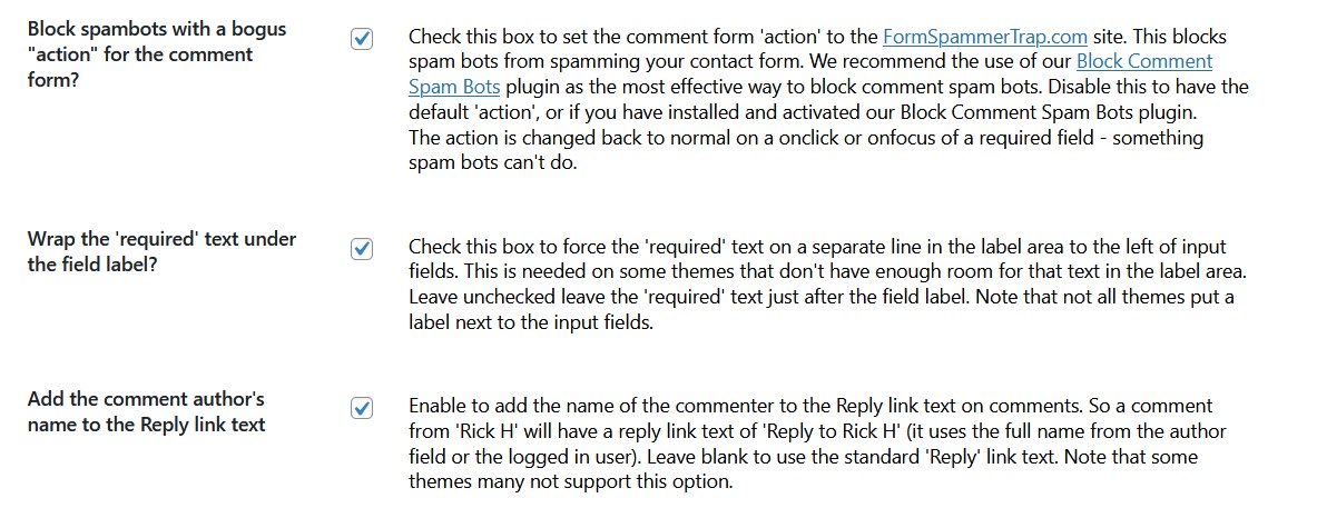 The "reply to" area of comments, showing the change to the 'reply to' text and link. (