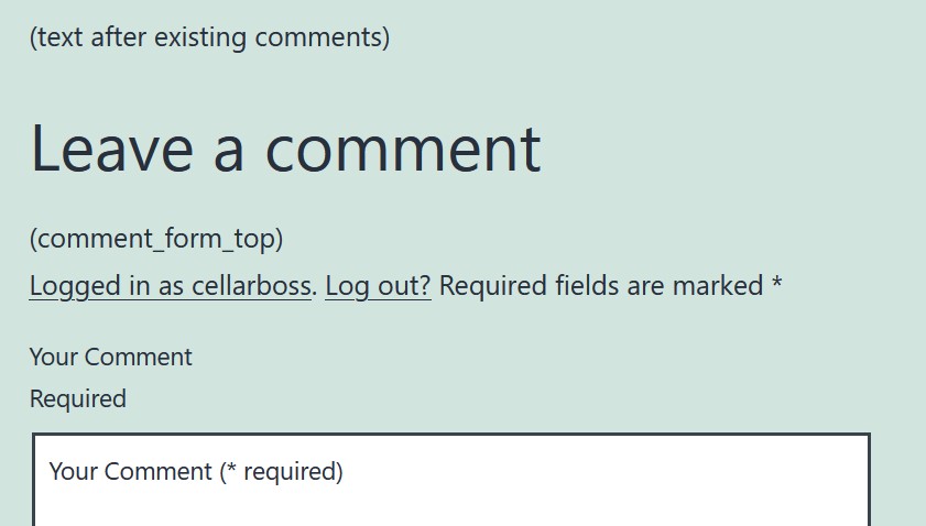 Part 2 of the comment form area for not logged in visitors.