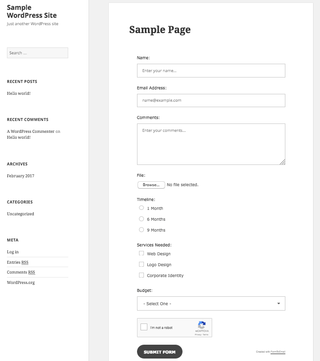 Sample form on a page