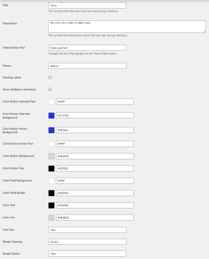 WooCommerce Admin Fortis Appearance Configuration Page