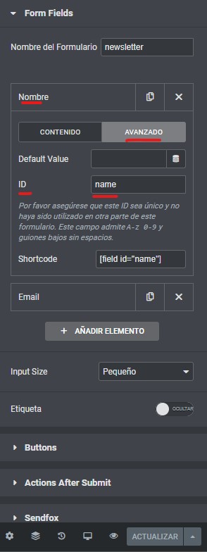 **Name ID.** You get the ID for this field here.