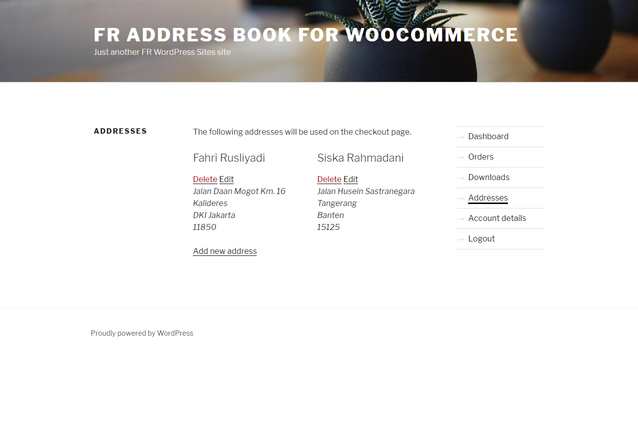 Addresses page