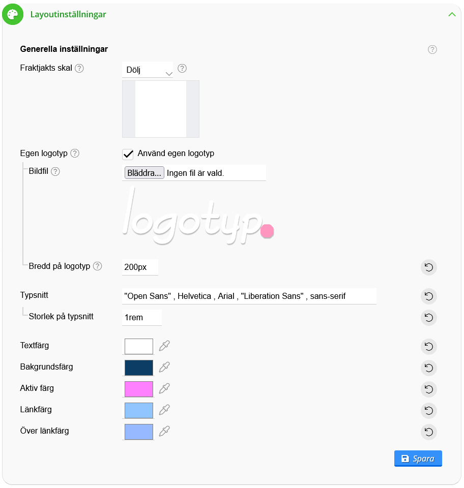 Customization and layout settings in Fraktjakt.