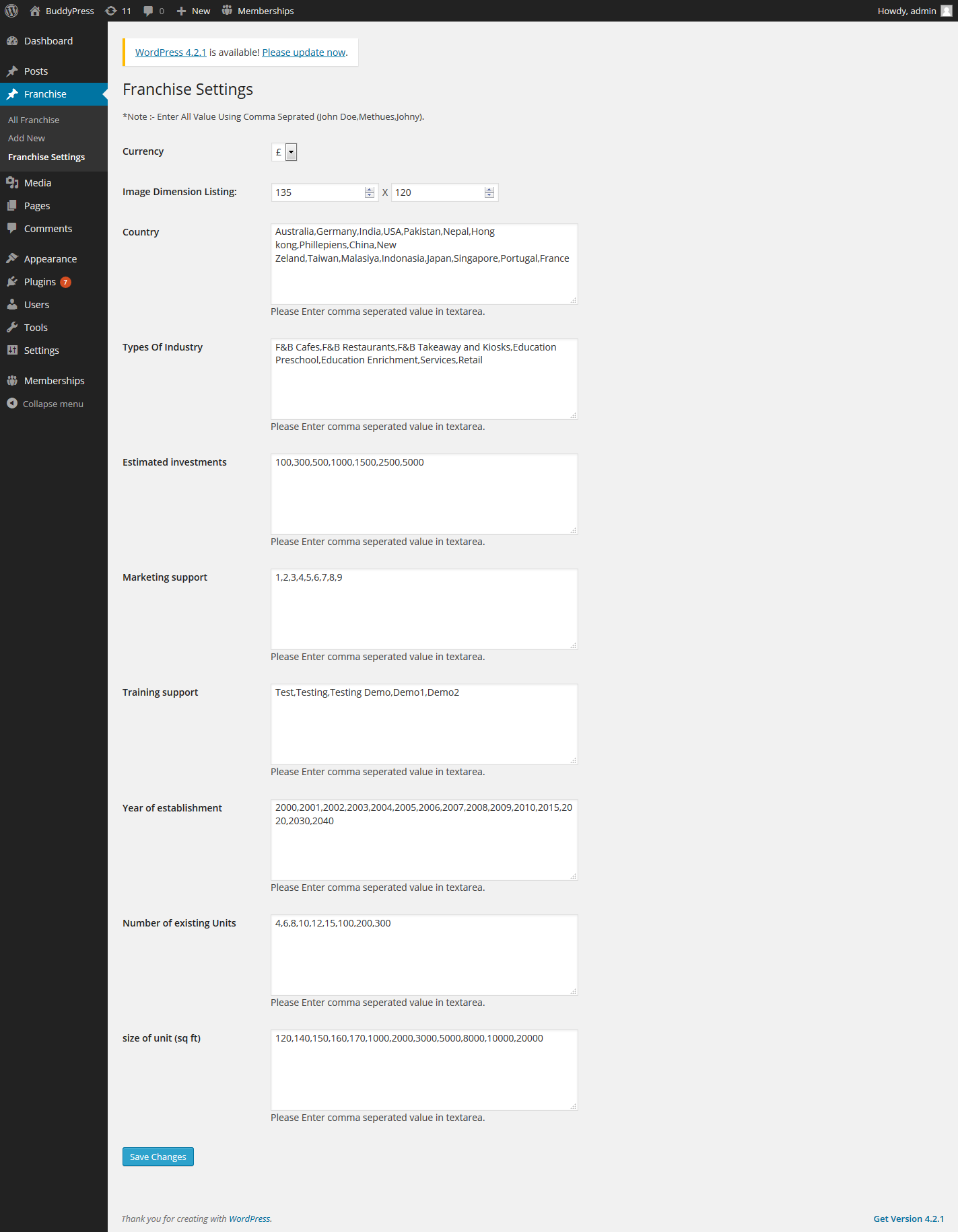 All setting are allow in this section.
