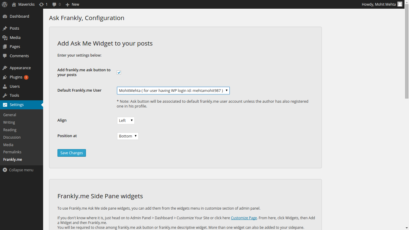 Configuring auto embedding of ask buttons to user posts.