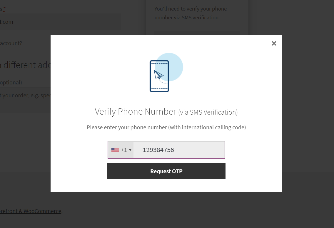 WooCommerce 结帐表单上的 FraudLabs Pro SMS Verification 示例。