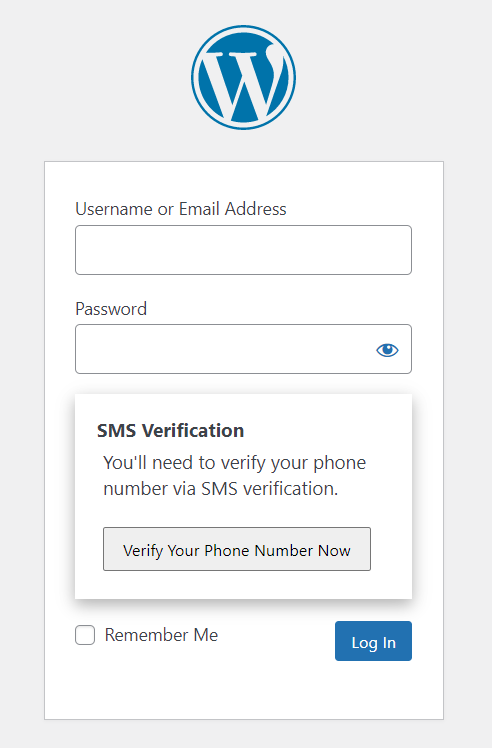 WordPress 默认登录表单上的 FraudLabs Pro SMS Verification 示例。