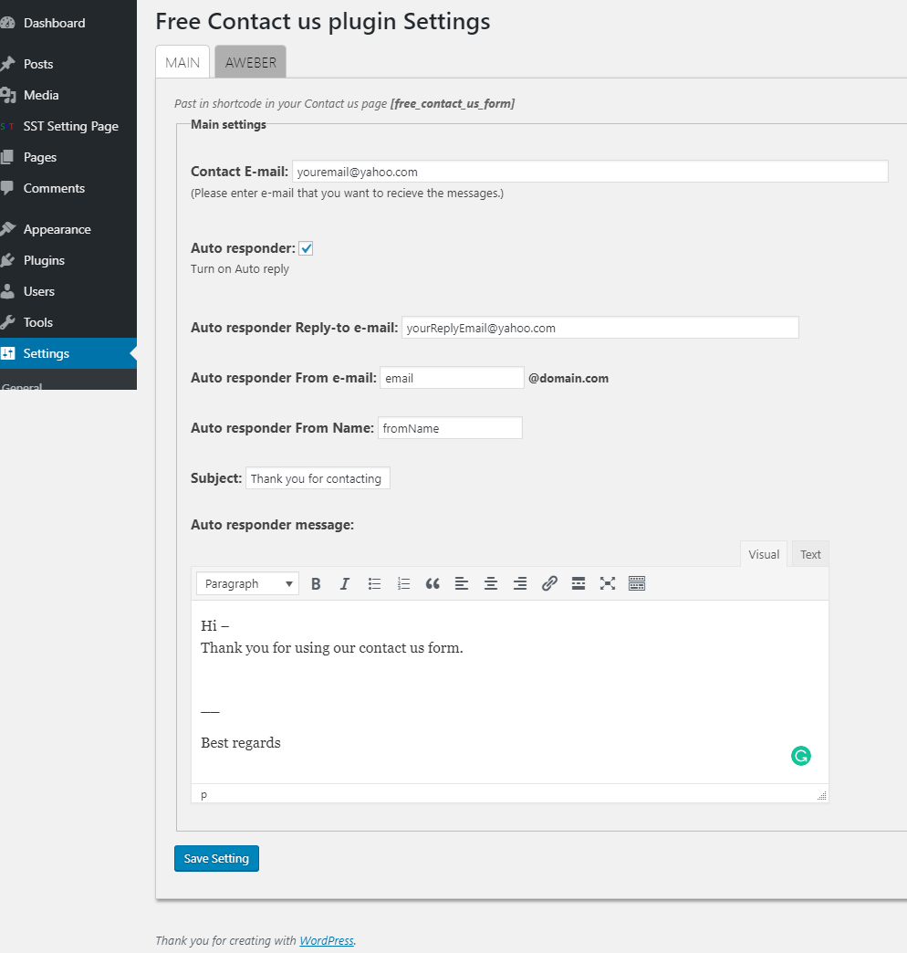Settings' tab