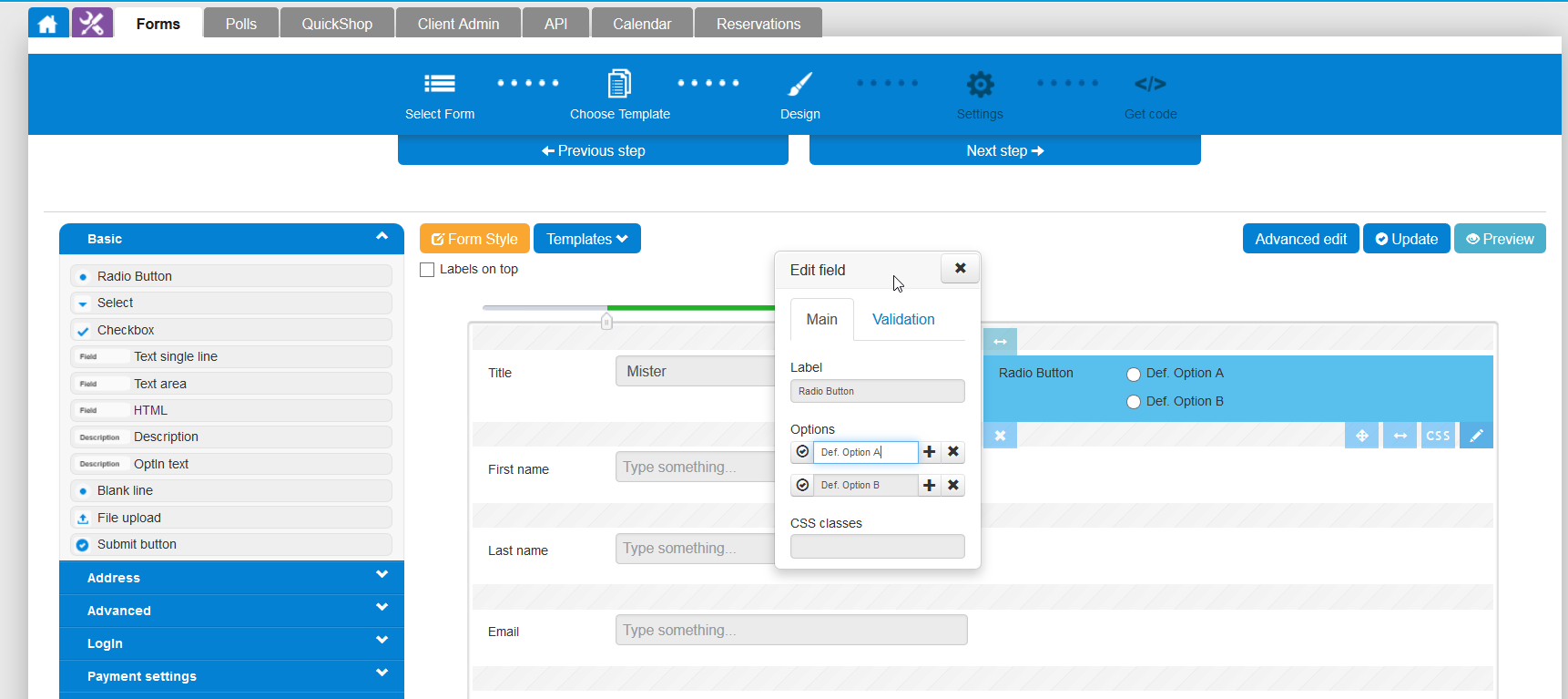 Client detail page - CRM