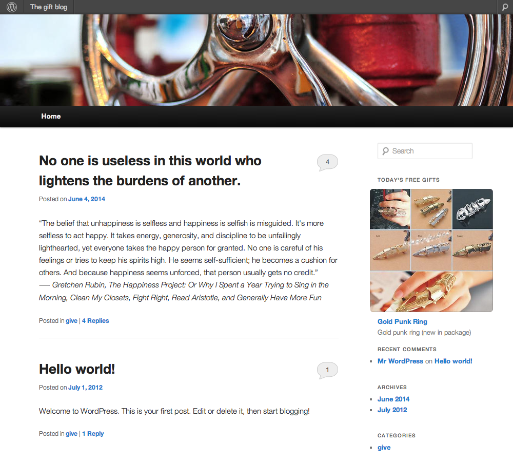 Inserted "Today's Free Gifts" widget on a WordPress blog