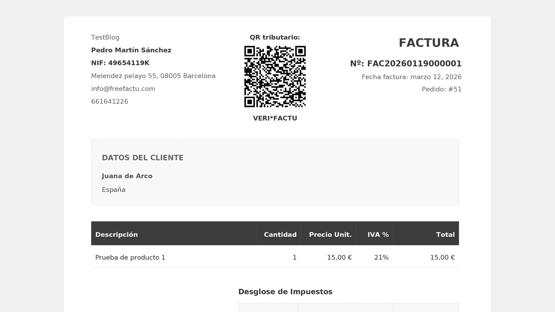 Debug and diagnostics panel with detailed AEAT response logs