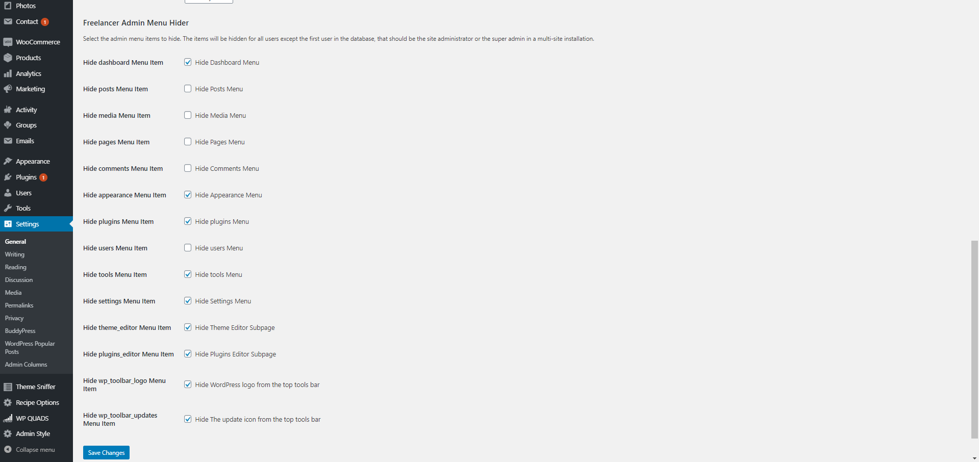 Admin Panel: Plugins Settings under General