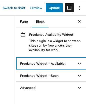 The block settings in the Gutenberg Sidebar.