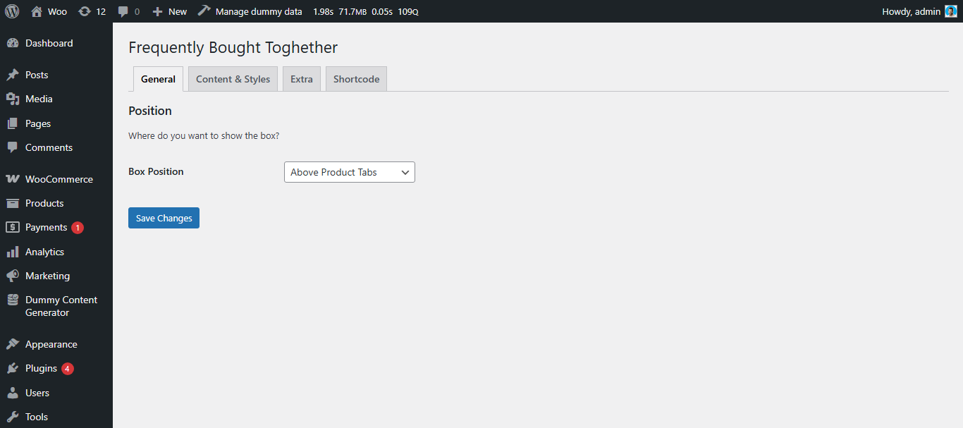 Modify the placement of the Frequently Bought Together box to fit seamlessly within the page layout.