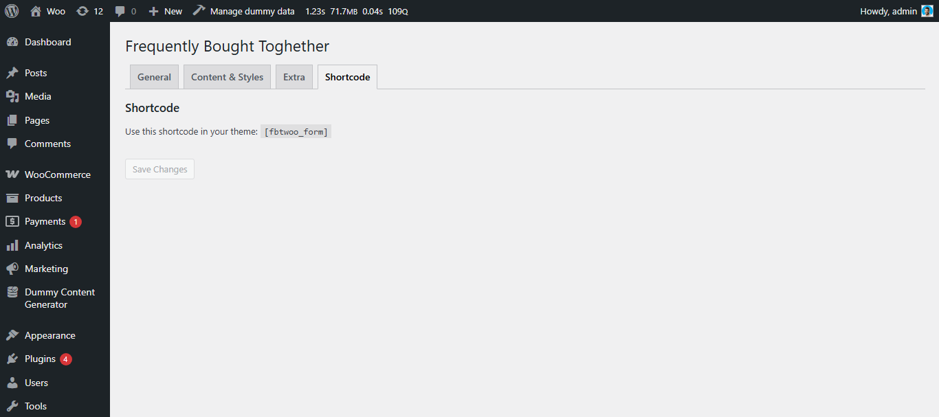 Use a customizable shortcode to embed the Frequently Bought Together section wherever needed on the site.