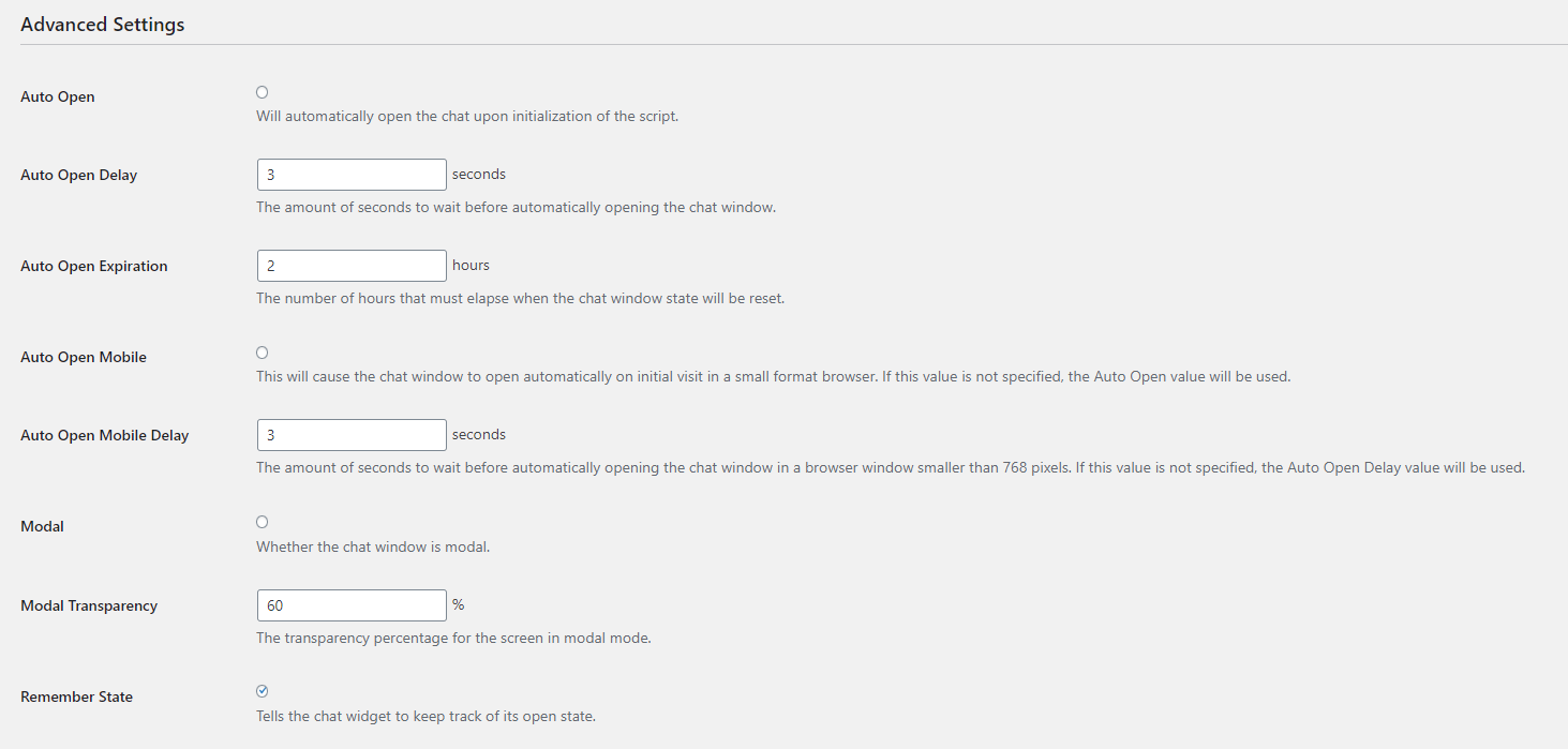 **Chat Settings>Advanced Settings:** These settings allow you to control advanced chat options.