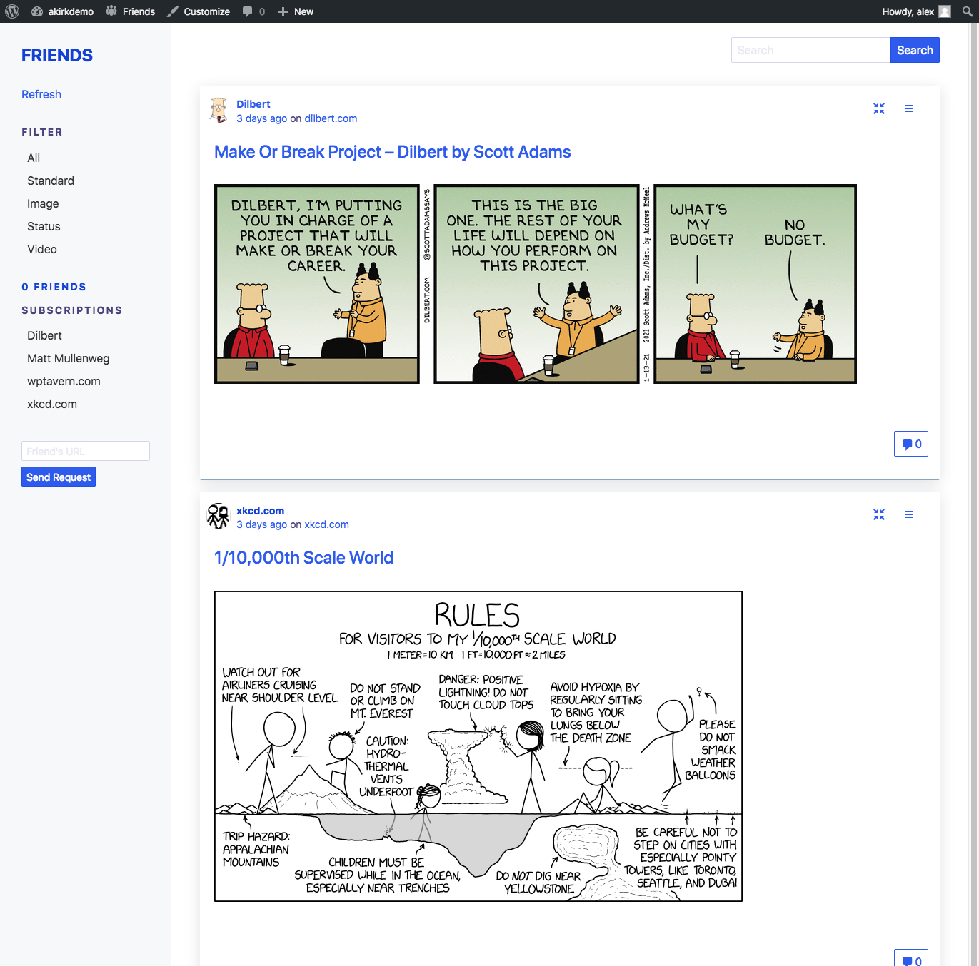 Categorize incoming content with Post Formats and view all posts of a certain format across your friends