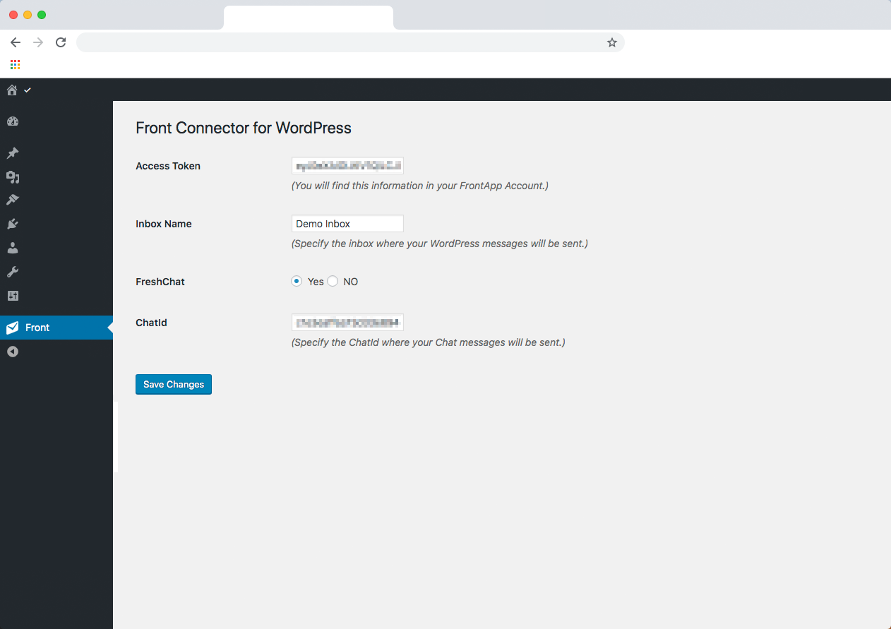 WP Admin Front config
