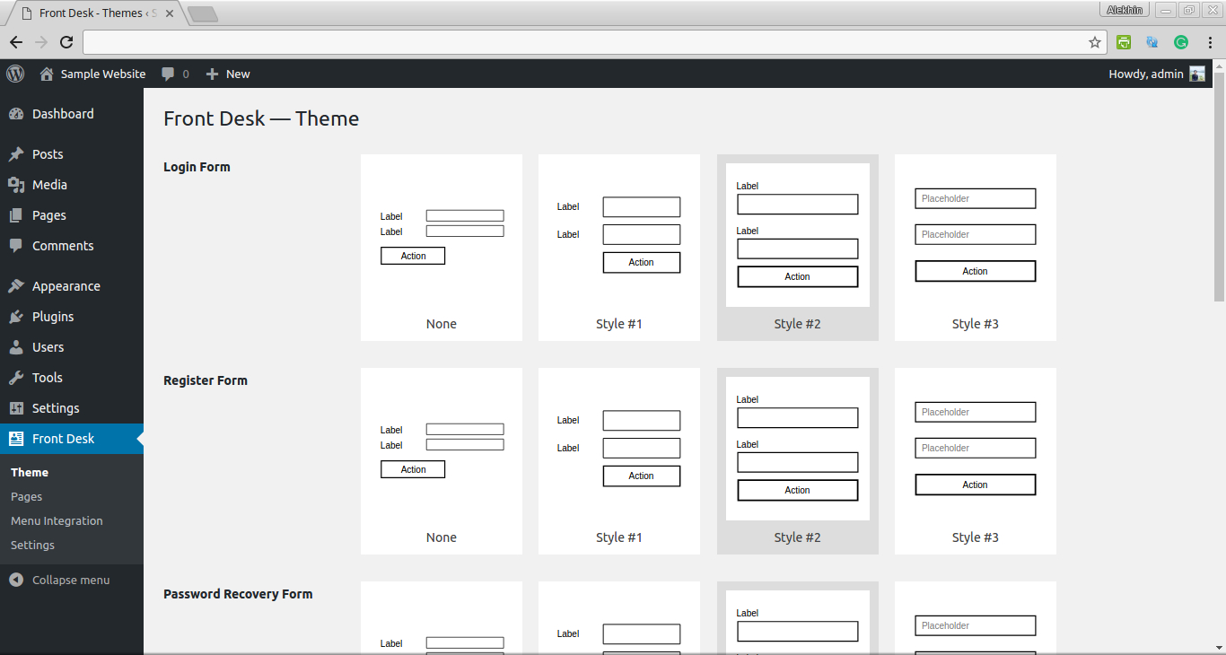 Administration Screen: Customize how the forms look like in the front-end. Only basic layouts are provided as themes.
