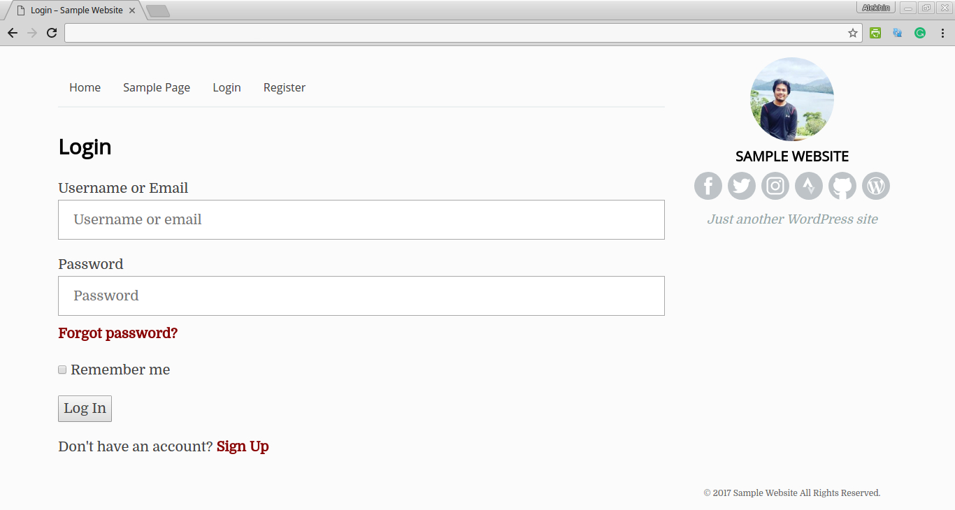 Sample login form. The styling will be highly dependent on the theme you are using.