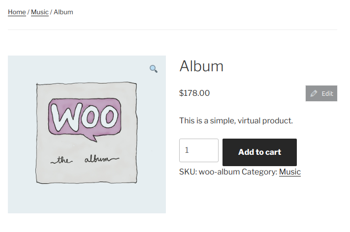 Edit button on single product page.