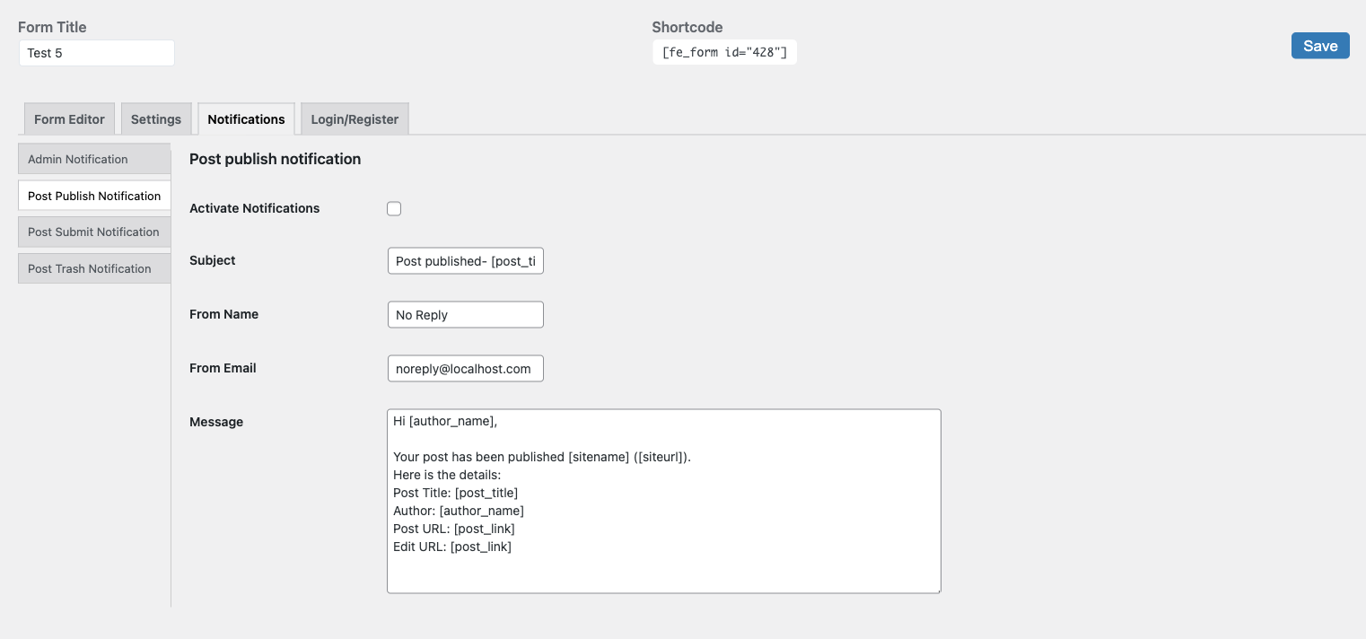 Form Settings