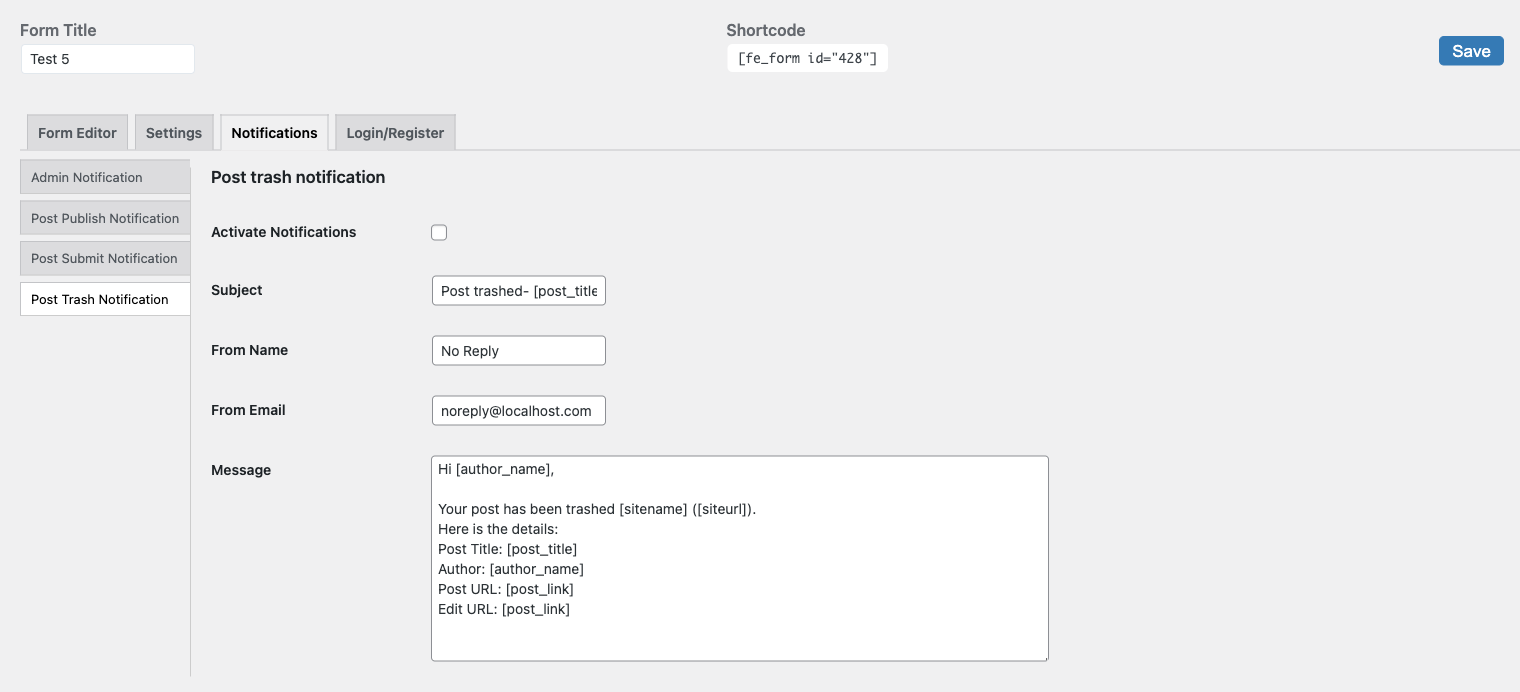 Form Settings