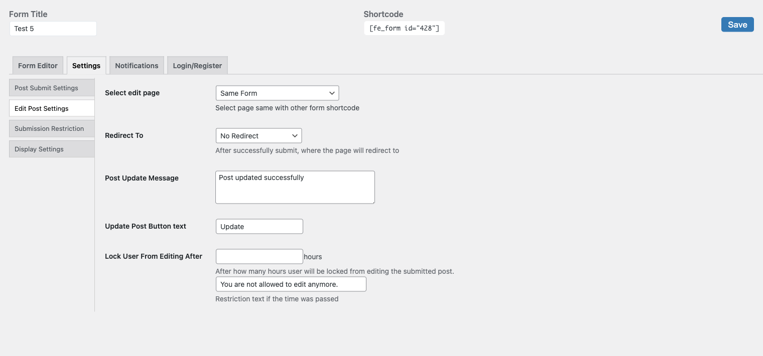 Form Settings