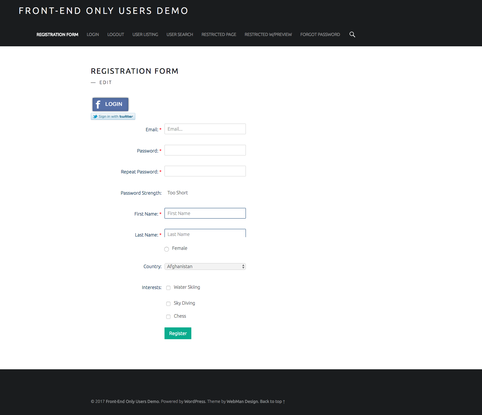 The "Premium" section of the "Options" admin screen