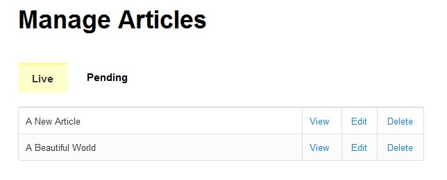 List of articles submitted by the user