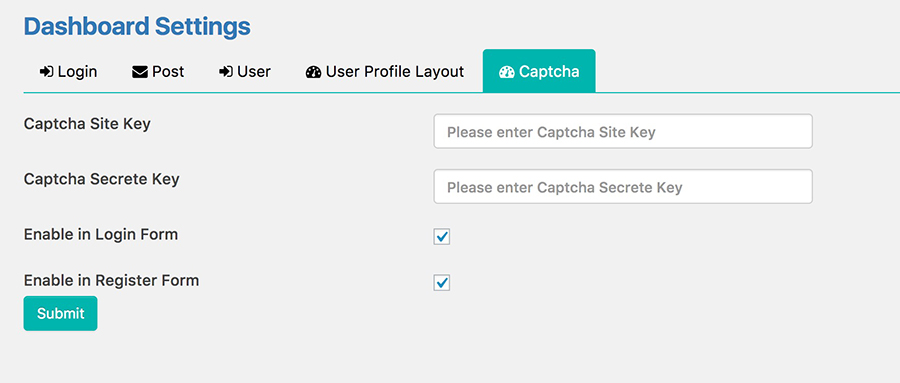 Captcha settings