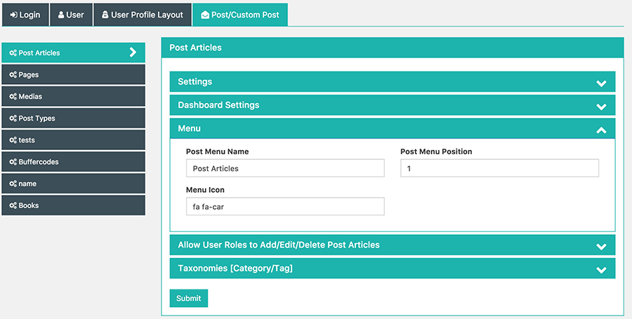 Add Taxonomy - Label Settings