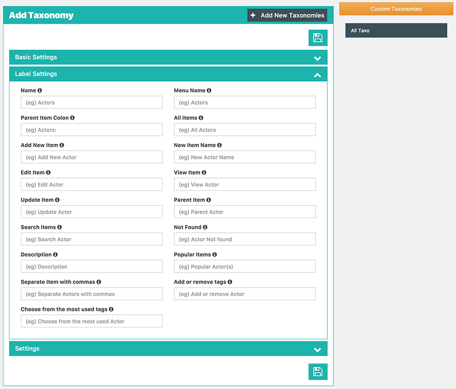Add Custom Post - Label Settings