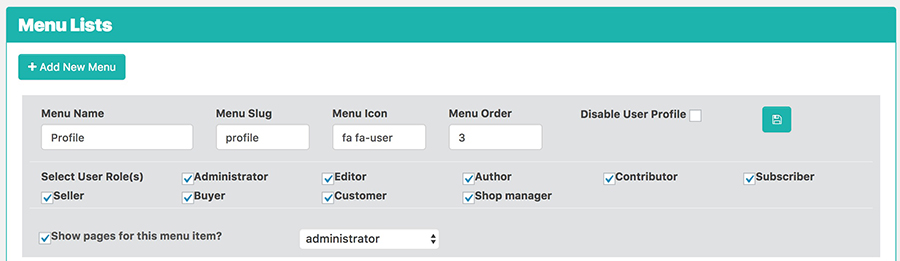 Frontend Dashboard Pages Settings