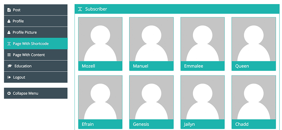 Frontend Dashboard Pages Shortcode