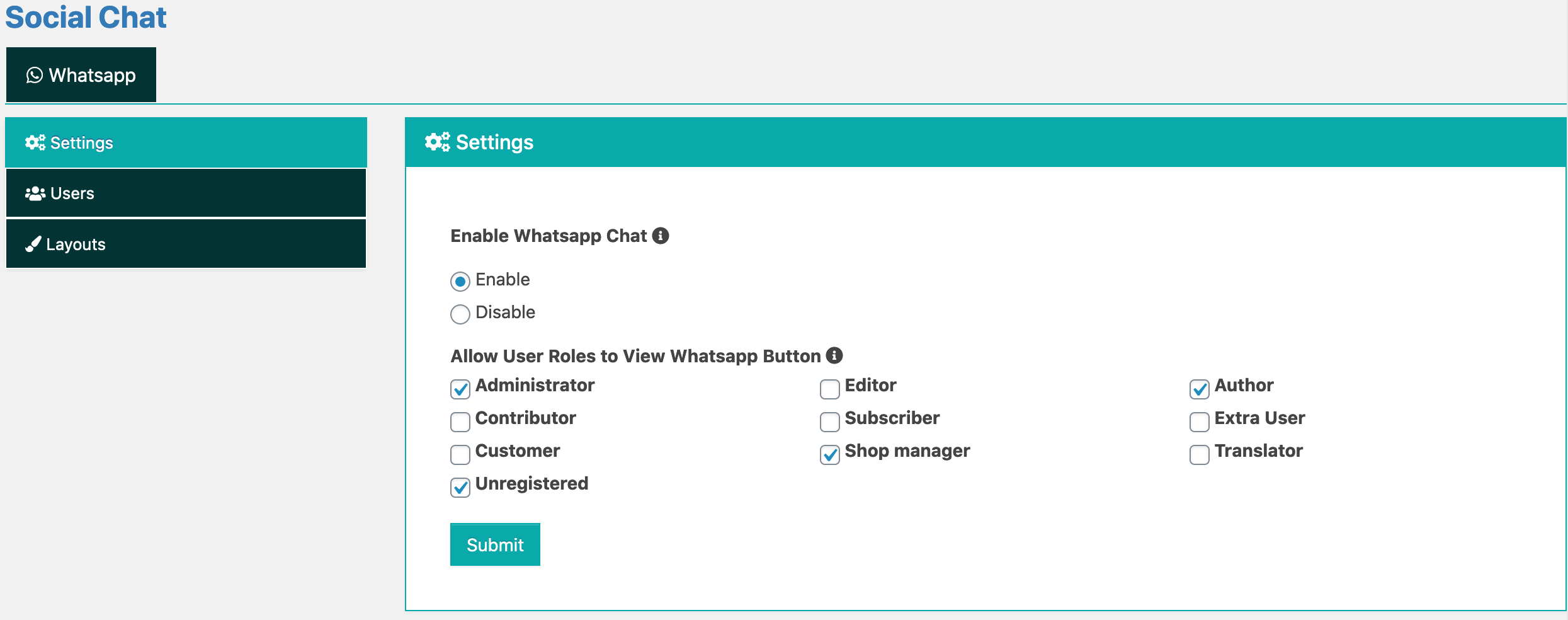 Frontend Dashboard Social Common Settings