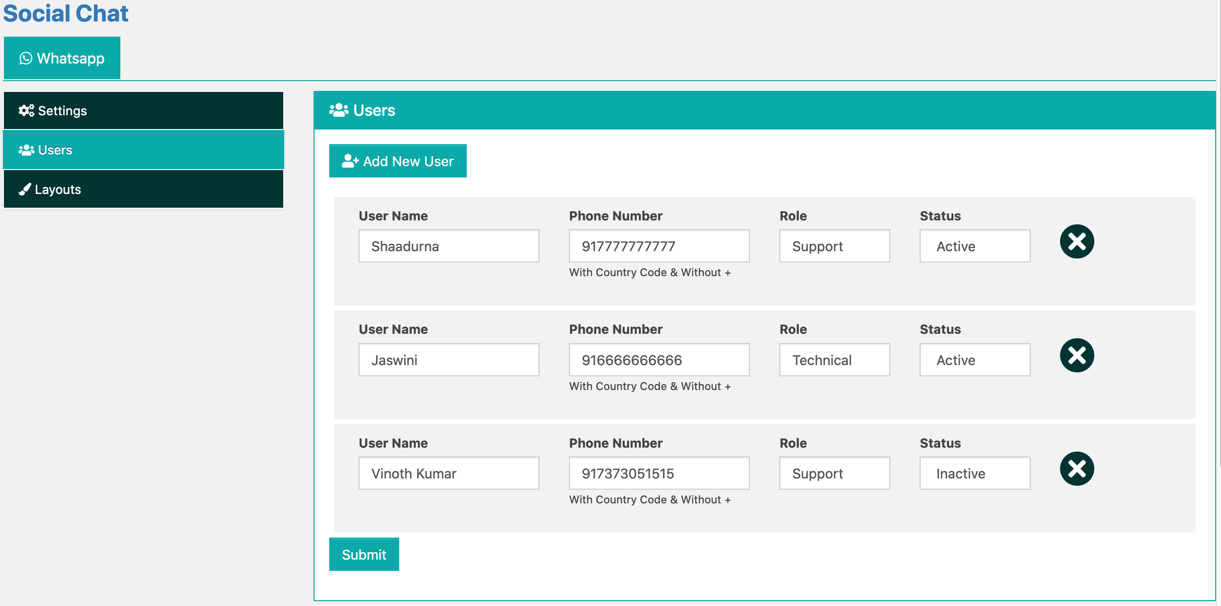 Frontend Dashboard Social User Settings