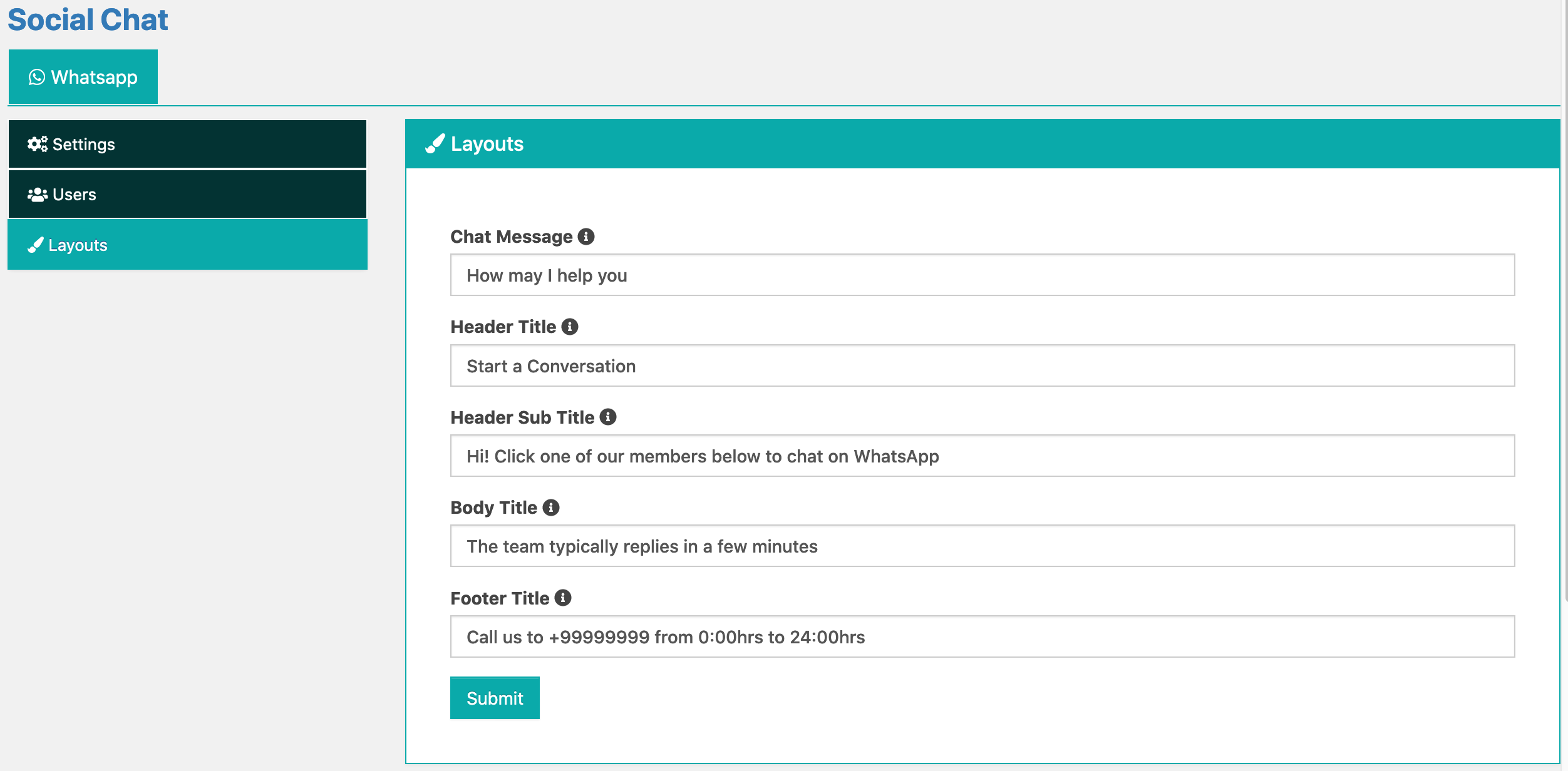 Frontend Dashboard Social Layout Settings