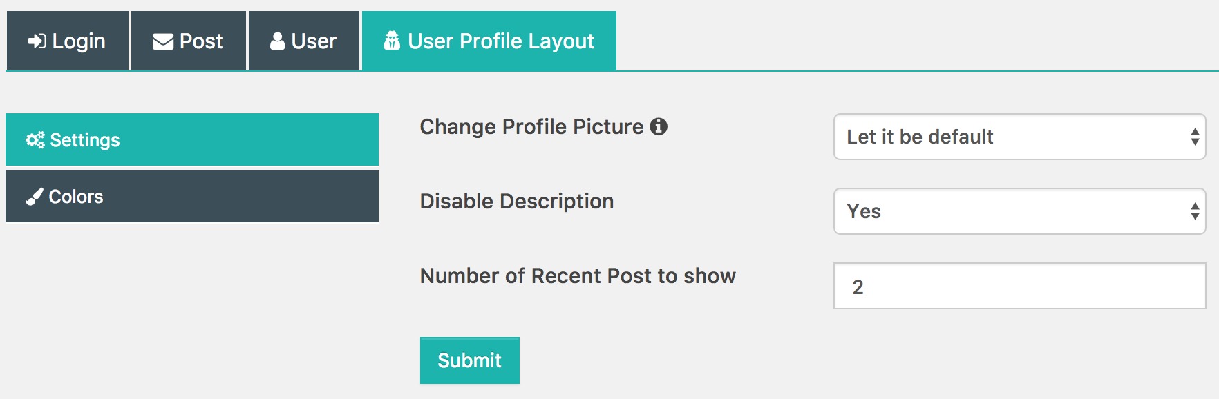 Frontend Dashboard Settings | User Profile Layout | Color