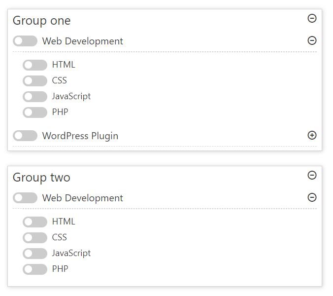 Frontend view for Group leader; Where Courses with lessons are displayed of each assigned group.