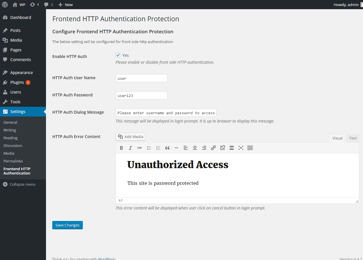 Admin side configuration setting