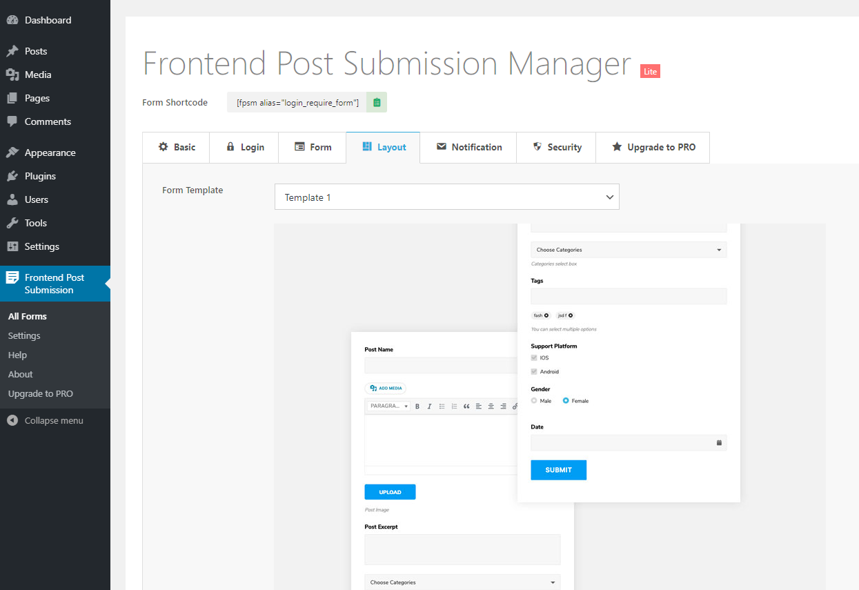 Frontend Post Submission Form Template 1